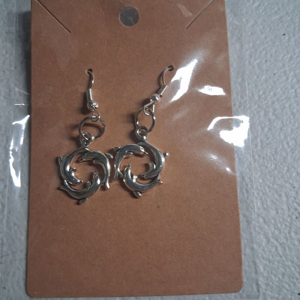 Handmade Dolphin  Earrings Silvertone